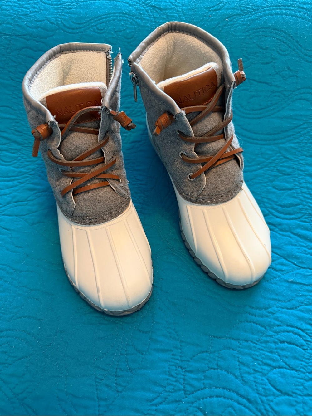 Nautica White, Gray and Brown Waterproof Duck Boots